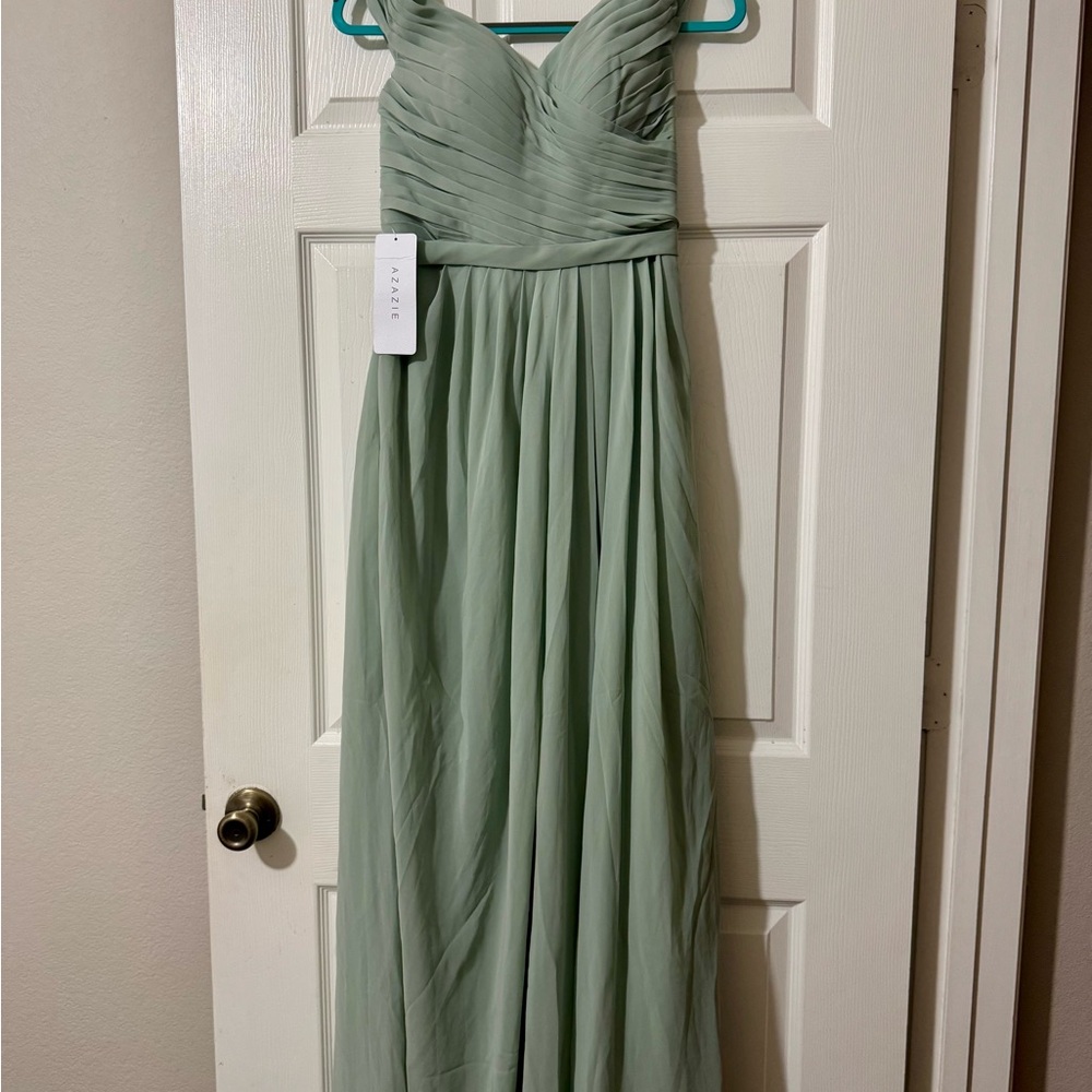 Azazie Green Ruched Sweetheart Maxi Dress